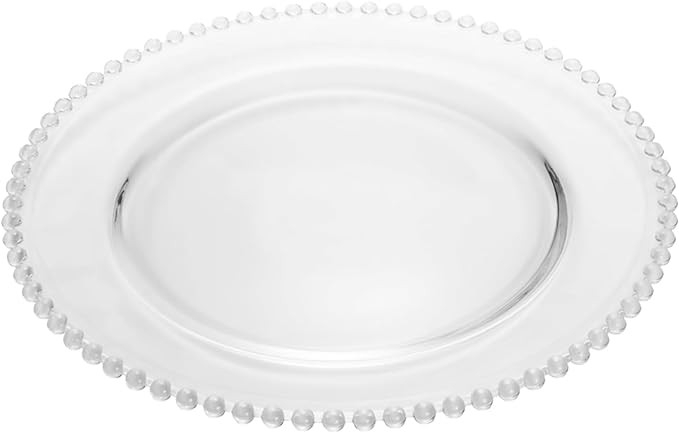 WOLFF - Set of 4 Pearl Beaded Crystal Charger Plates - Hosting Adornment, Dinner Accessories, Decorative Dish, Crystal Kitchen Utensils Set - Luxury Glasswear, Dish Set - Clear, 12.6 inches