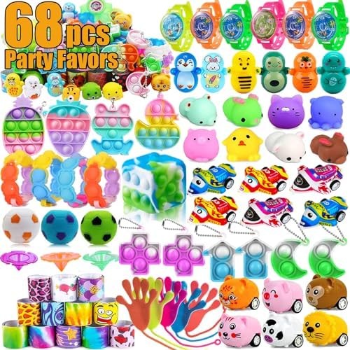 Mctuoba 68 Pcs Party Favors for Kids,Pop Fidget Treasure Box Toys for Classroom,Pinata Filler Goodie Bag Stuffers,Treasure Chest Carnival Prizes,Small Bulk Toys for Boys Girls 3-5 4-8-12