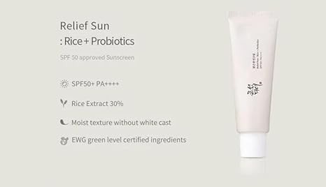 Relief Sun Organic Sunscreen SPF50,+PA++++ Rice and Probiotics | Korean Skin Care Solution for All Skin Types | Nourishing Skin Protection and UV Defense