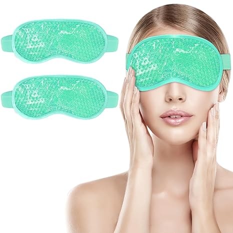 candyfouse 2Pack Cold Cooling Eye Mask, Reusable Gel Eye Mask Hot/Cold Therapy Gel Bead Eye Mask with Plush Backing for Headache/Puffiness/Migraine/Stress Relief/Skin Care/Dry Eyes(Green)