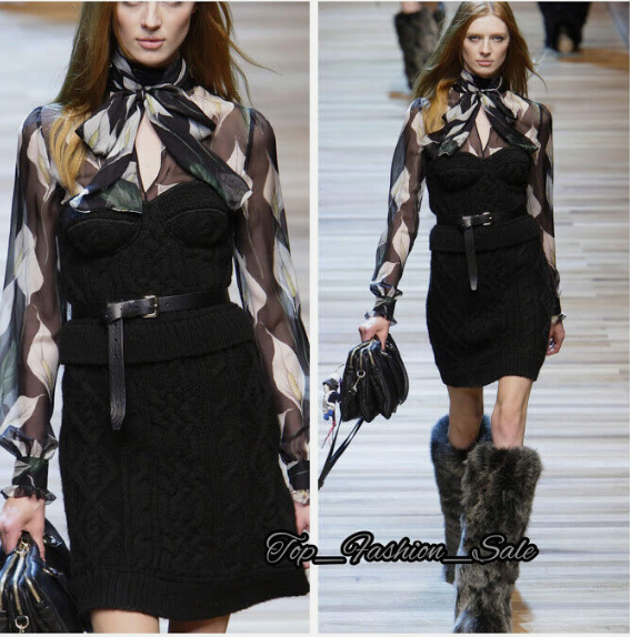 AUTH RUNWAY FW 2010 D&G Dolce & Gabbana black knitted corset dress 42