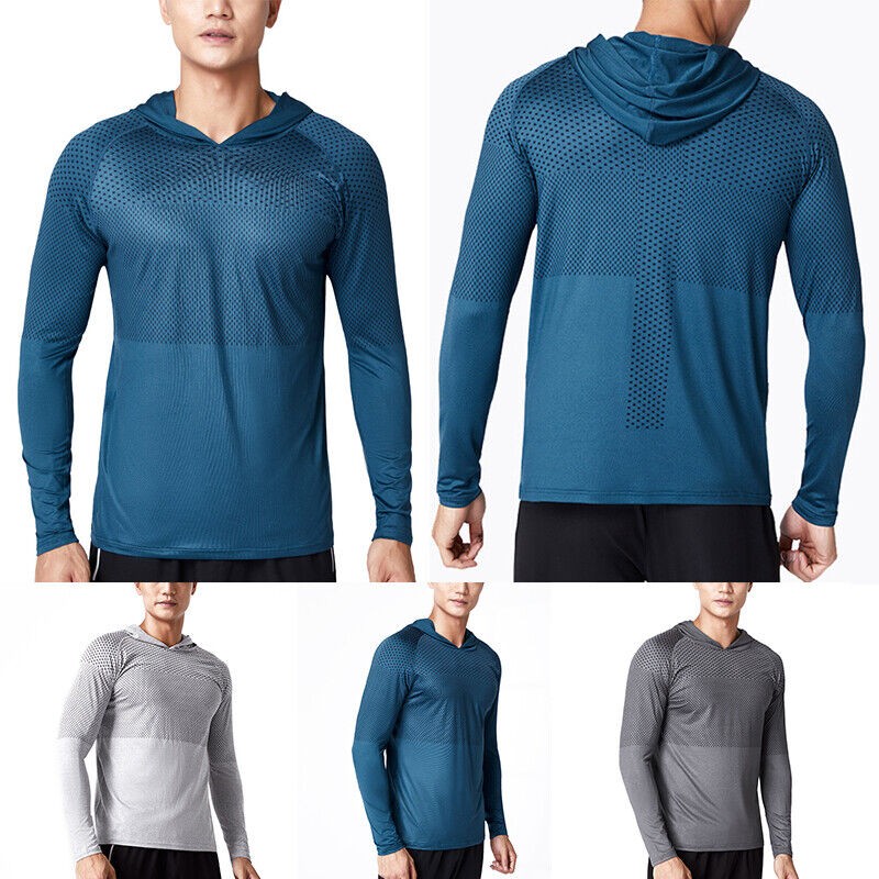 Men's UPF 50+Long Sleeve Sun Skin Protect T-Shirts Outdoor Fishing Hoodies Tops