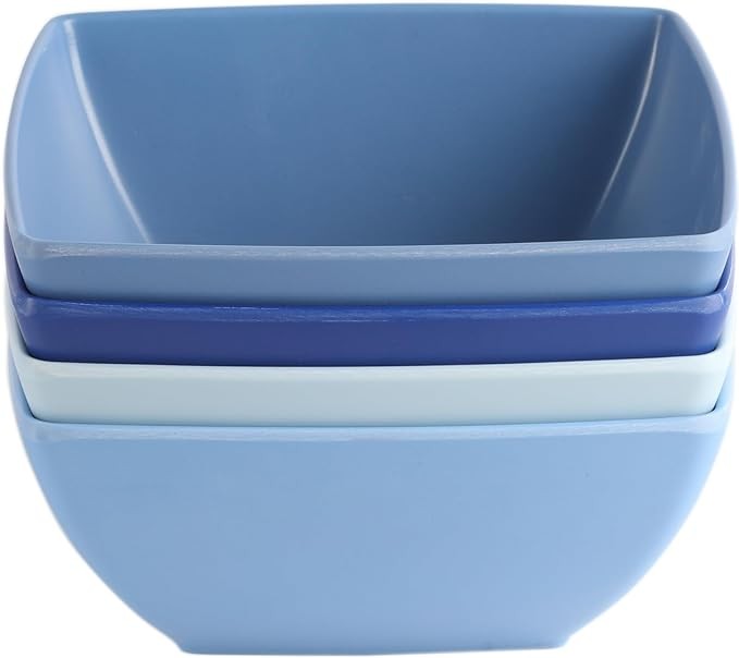Gibson Home Jayson Melamine Dinner Bowl, Set of 4, 6-inch Square, Blue, Kitchen Accessories, 136429.04