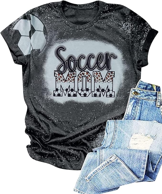 Soccer Mom Shirt Women Soccer Mom Leopard Bleached T Shirt Soccer Mom Graphic Shirt Funny Ball Mom Life Tee Top