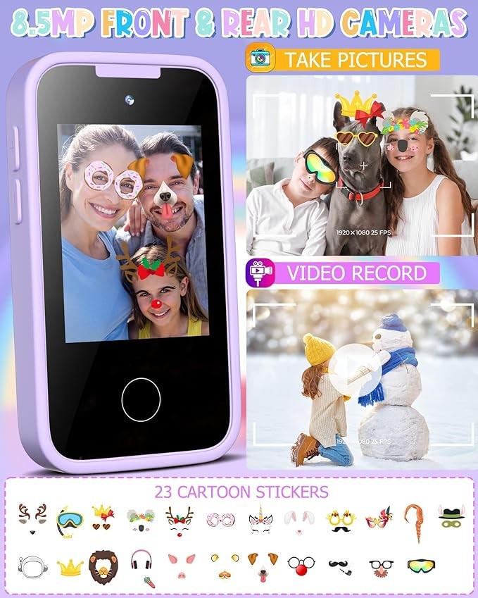 Kids Smart Phone Unicorns Gifts for Girls 6-8 Year Old Touchscreen Toy Cell Phone with Multi APPs 8G TF Card for Learning Play Christmas Birthday Gifts for Girls Age 3 4 5 6 7 8 9