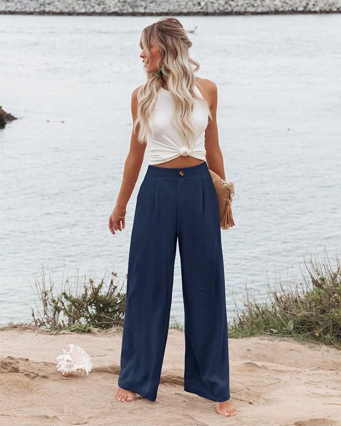 Angerella Women's Wide Leg Pants High Elastic Waisted in The Back Business Work Trousers Long Casual Pants