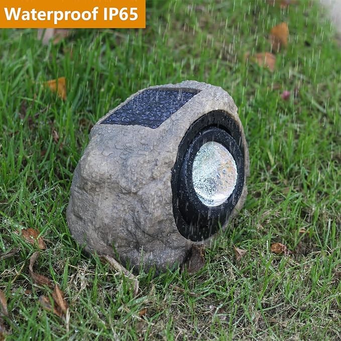 GOODFOEVER Solar Rock Lights(2pcs) Sunset Projection Lights Atmosphere Night Light Solar Powered Garden Lights Outdoor Decorative Waterproof LED Spotlight for Pathway, Walkway, Yard, Patio