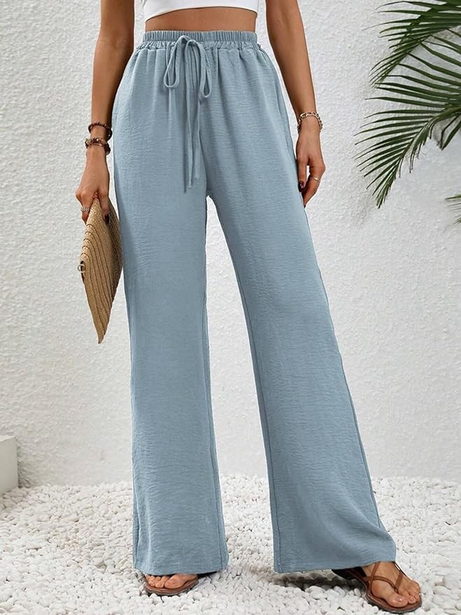 WOWULOVELY Women's High Waisted Wide Leg Long Pants Palazzo Casual Trousers with Pockets