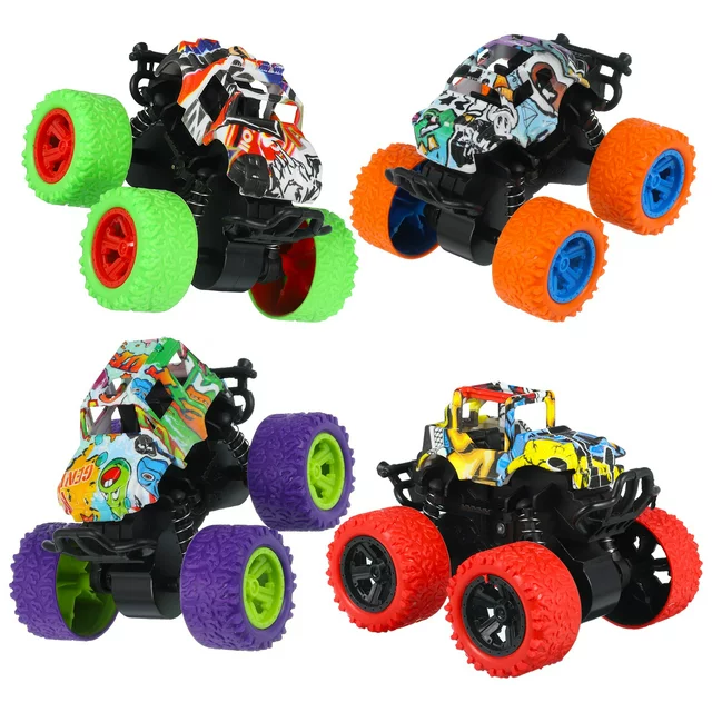 Bocaoying 4 Pack Friction Powered Monster Trucks Toys,Push and Go Friction Powered Cars Vehicles Toys,Inertia Car Toy Set Stunt Toy Vehicles,Pull Back Vehicle Set for Boys Girls Aged 3 and Above(Multi
