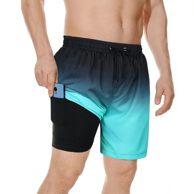 American Trends Mens Trunks Mens Board Shorts Swimwear Mens Swim Trunks with Compression Liner Dark blue gradient M