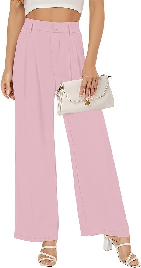 Buauty Women Straight Wide Leg Dress Pants for Women High Waist Office Business Casual Trousers Pants with Pockets 2024