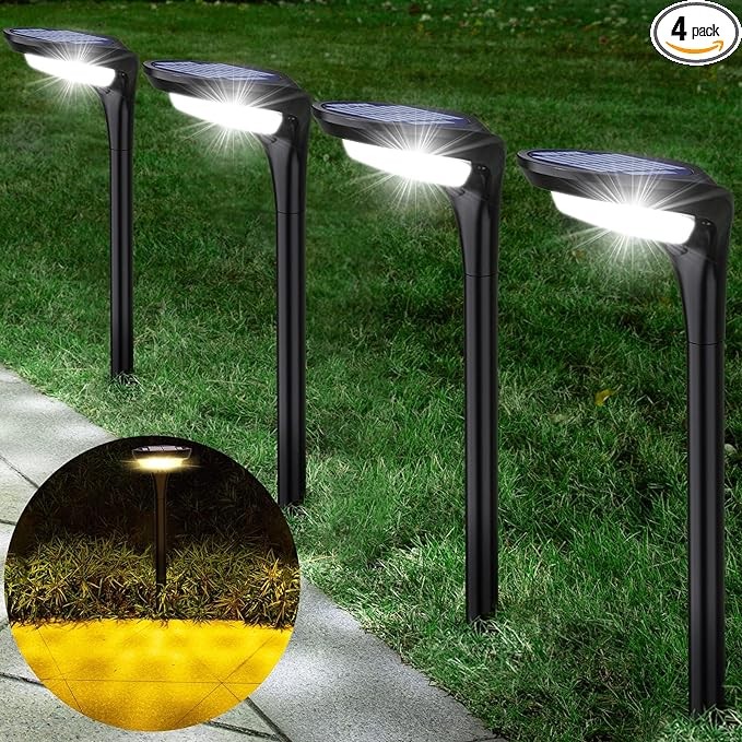 JSOT Solar Path Lights Outdoor, 150 Lumen Bright Solar Pathway Lights, Solar Lights for Outside Waterproof Solar Landscape Lighting Garden Yard Backyard Driveway Walkway, Cool Light & Warm Light