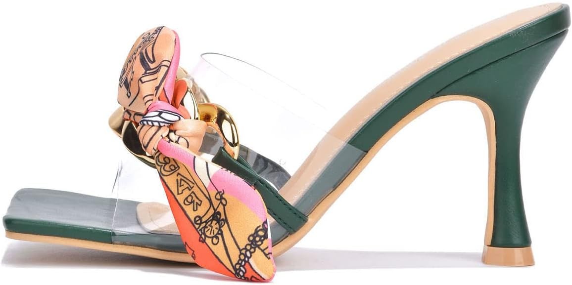 Cape Robbin Concur Sexy Stiletto High Heels for Women, Transparent Square Open Toe Shoes Heels with Bow