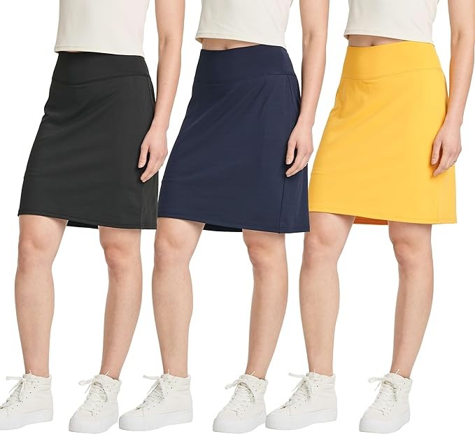 3 Pack: Women's 20" Golf Skirts Knee Length Skorts Athletic Modest Long Active Casual Pockets UPF (Available in Plus)