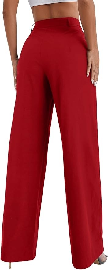 SweatyRocks Women's Casual Wide Leg High Waisted Button Down Straight Long Trousers Pants
