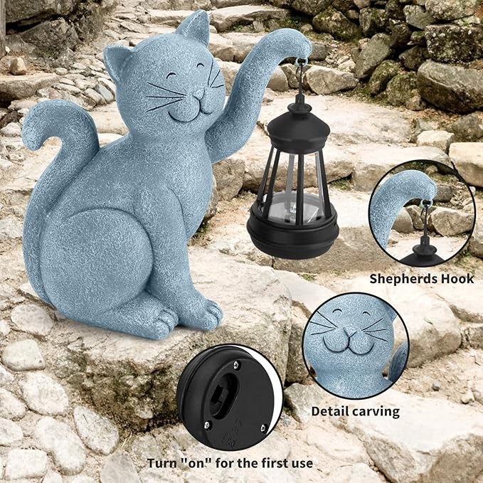 MWFJBZXR Charming Solar Garden Statue Cat Statue,Lovely Garden & Outdoor Decor with Solar Glowing Light, for Mom and All Cat Lovers–Unique Birthday Gifts for Women