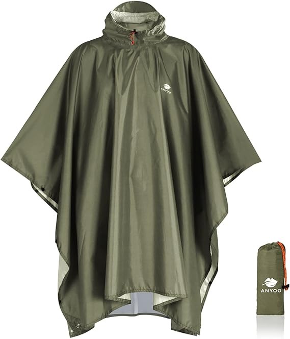 Anyoo Waterproof Rain Poncho Lightweight Reusable Hiking Hooded Coat Jacket for Outdoor Activities