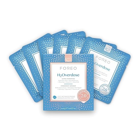 FOREO H2Overdose Advanced Collection 2.0 UFO-Activated Facial Mask - Hydrating Facial - Beauty & Personal Care - Hyaluronic Acid & Vitamin E - For All Skin Types - Dry skin & Flaky Skin - 6 pcs