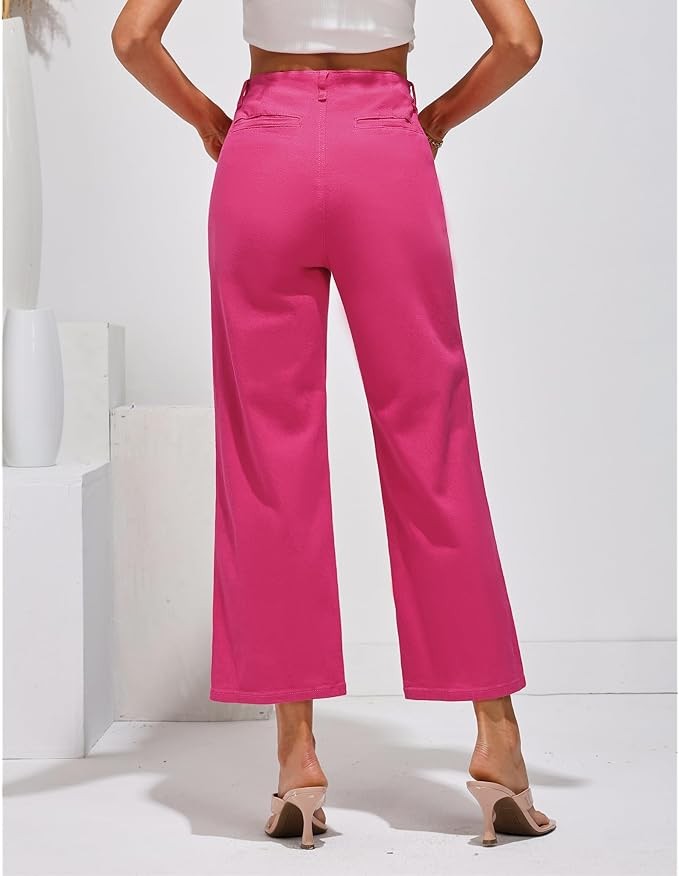 GRAPENT Wide Leg Jeans for Women High Waisted Straight Leg Stretchy Cropped Denim Pants with Pockets Jean Trousers