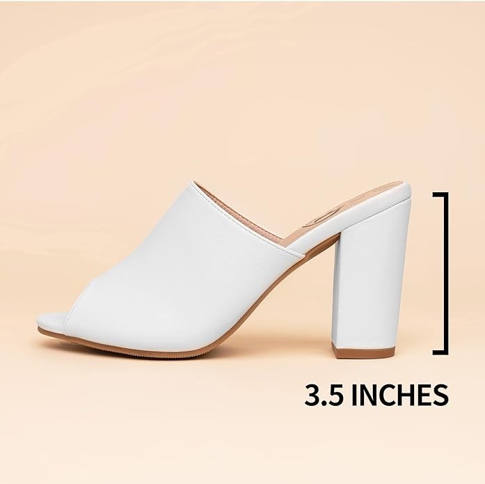 Trary Heels Sandals for Women, Women's Chunky Block High Heels Open Toe Heels Sandals Slip on Mules Comfortable Casual Dressy Black White Pink Brown Pumps