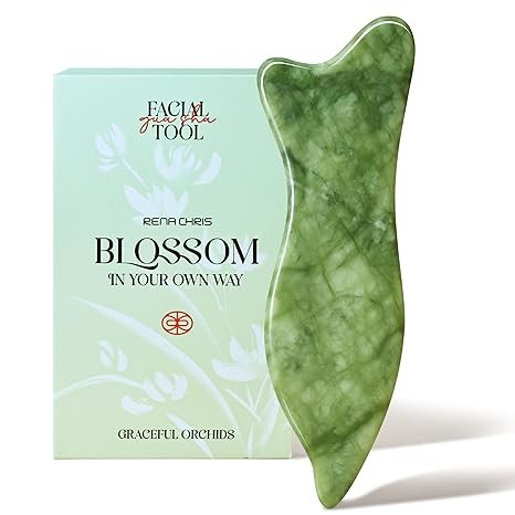Rena Chris Gua Sha Facial Tools - Acupressure & Gua Sha, Jade Gua Sha Stone for Face Massage, Jawline Sculpting and Puffiness Reducing, Skin Care Gift with User Manual