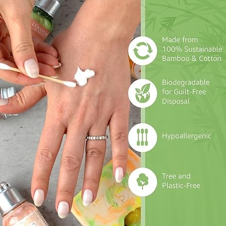 Ibambo 200 Pack Bamboo Cotton Swabs - Double Tipped Cotton Buds for Ear Cleaning | Bamboo Swabs for Beauty, Personal Care, Arts & Crafts | Hypoallergenic & Ecofriendly, Suitable for All Ages and Pets