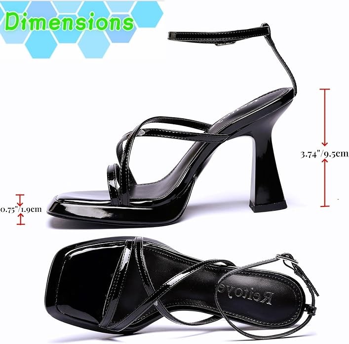 Reitoye Platform High Chunky Heels Square Toe Heeled Sandals Ankle Strap Block Heels